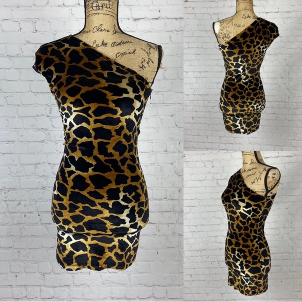 Brian Lichtenberg Velvet One Shoulder Bodycon Leopard Print Dress